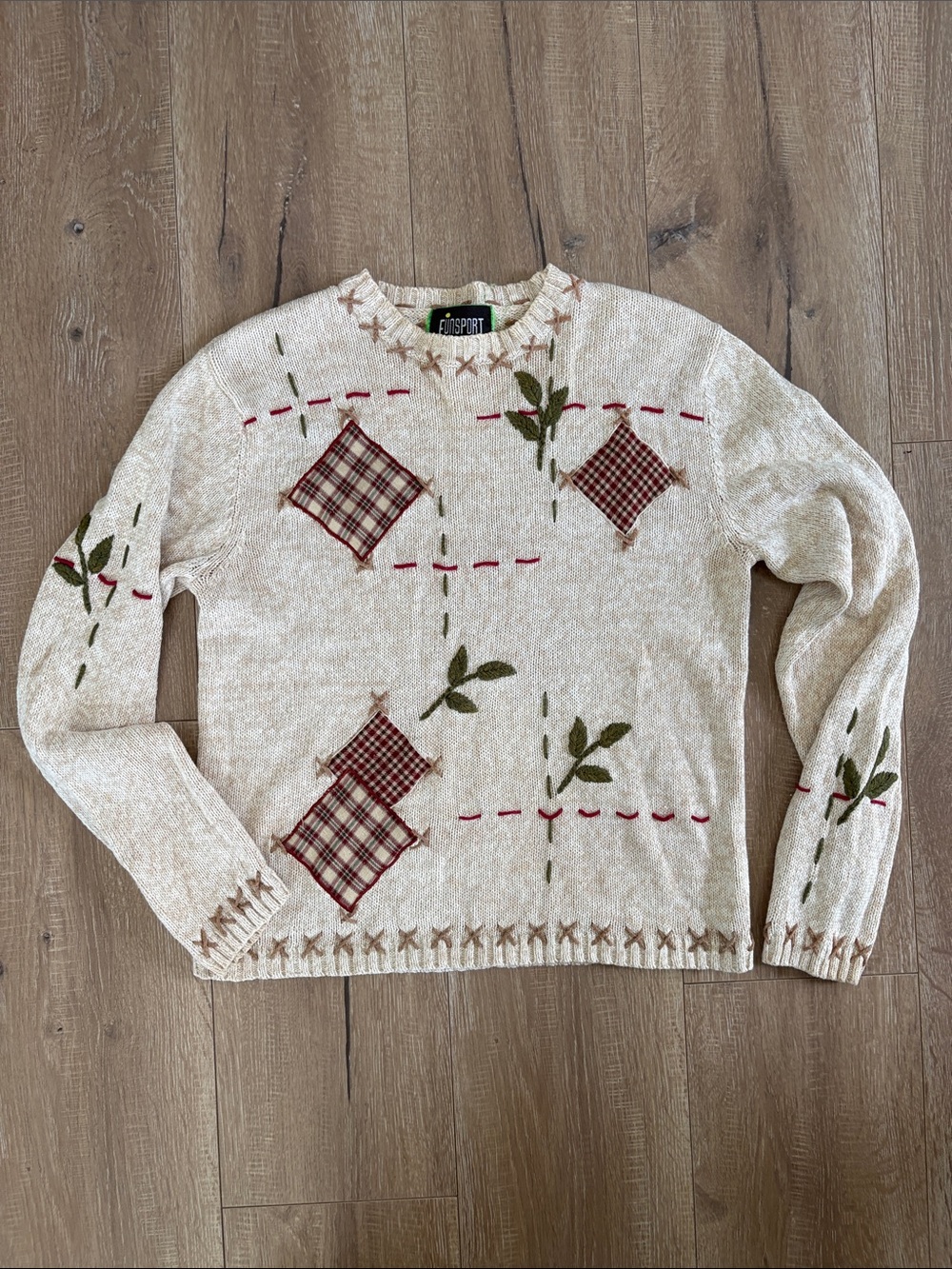 Vintage Funsport Patchwork Embroidered Autumn Sweater